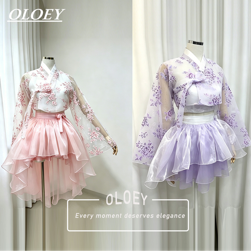 Hanbok Modern Set - OLOEY Nowoczesny Kwiatowy Wzór Krótki Hanbok