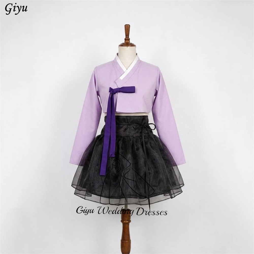 Hanbok Modern Set - Fioletowo-czarny nowoczesny hanbok, mini zestaw sukienek