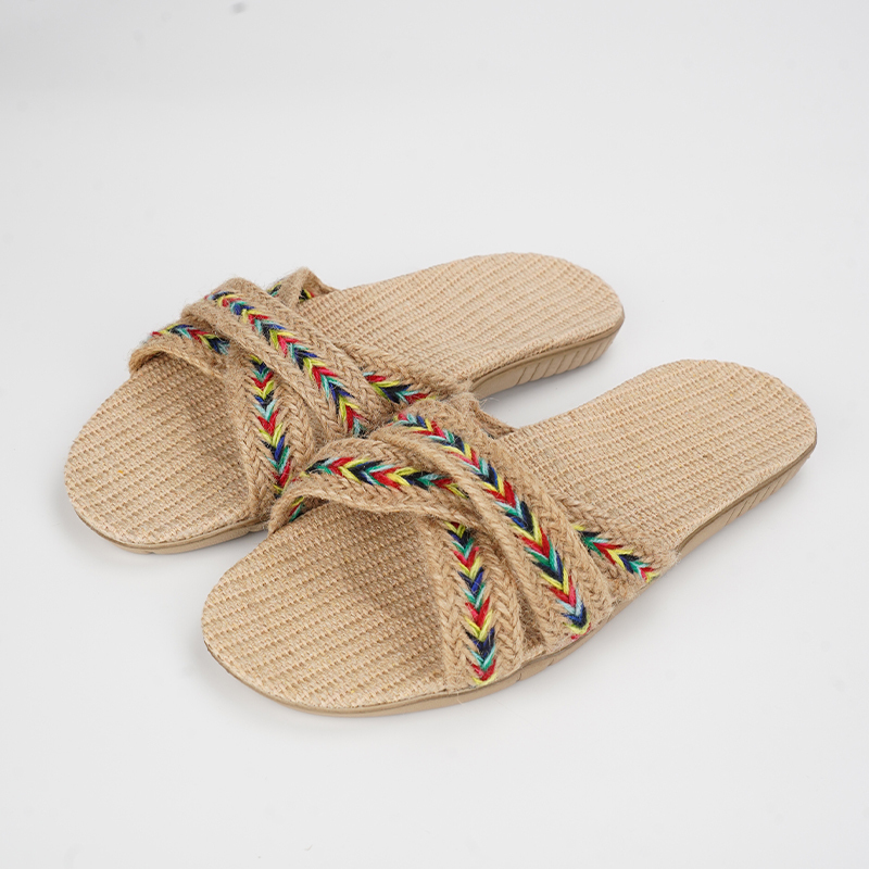 Ethnic Boho Fashion - SHAJI Letnie lniane kapcie damskie do