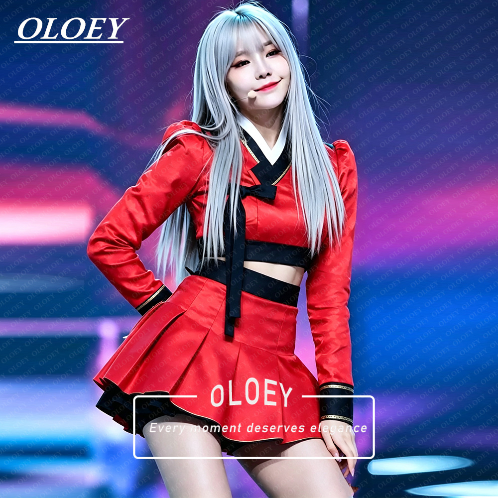 Hanbok Modern Set - OLOEY Nowoczesny Czarny Czerwony Krótki Zestaw