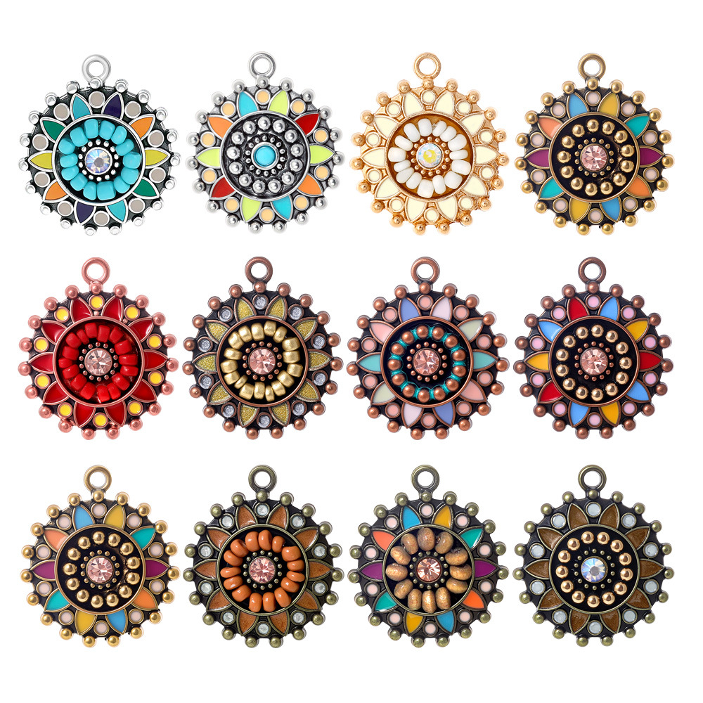 Ethnic Fashion Accessories - Vintage Bohemia Etniczne Emaliowane Okrągłe Zawieszki
