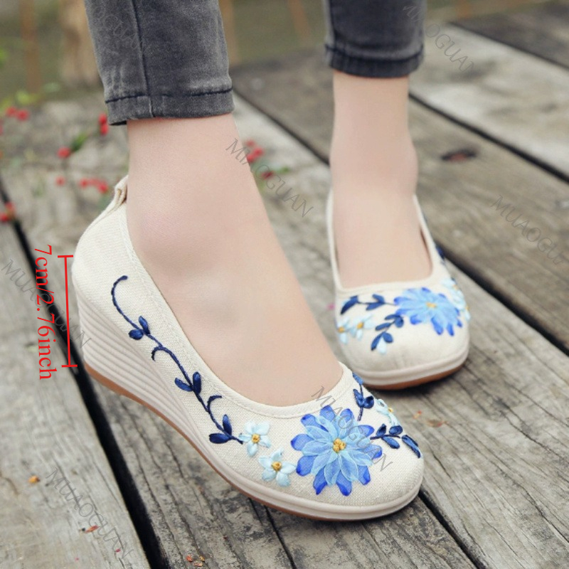 The Ethnic Fashion - Haftowane damskie wygodne buty na koturnie