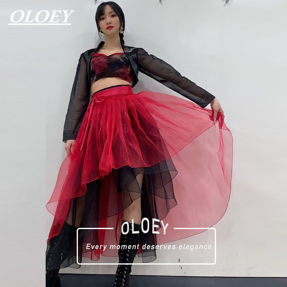 Hanbok Modern Set - OLOEY Nowoczesny Czerwono-Czarny Zestaw Hanbok na